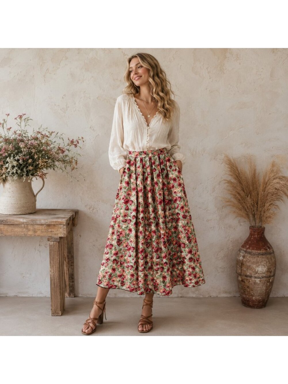 Vintage Handmade Floral Maxi Skirt A line S